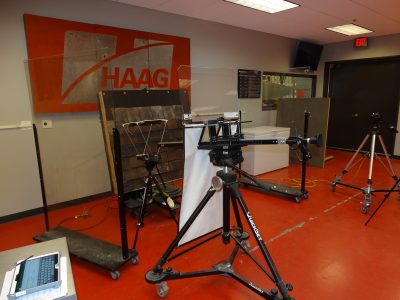 Overview of test setup with Haag IBL-7 ice ball launcher.